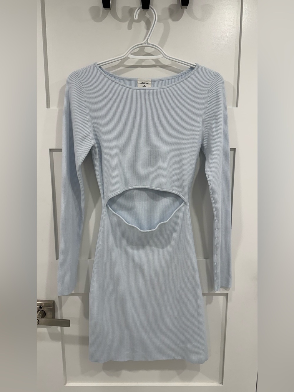 Aritzia Wilfred Free Cut-Out Knit Light Blue Long-Sleeve Dress - M